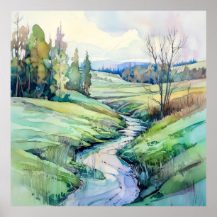 Land Zomerlandschap Waterverf Poster