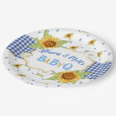 Land Zonnebloem Blauw Gingham Baby Q Barbeque Papieren Bordje (Gekanteld)