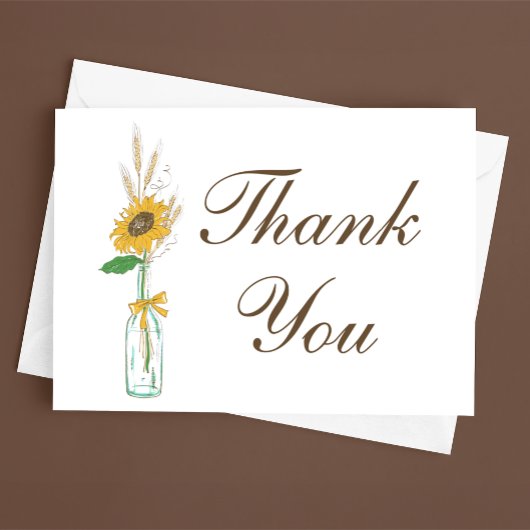 Land Zonnebloem Bloemen Dank u rustieke bruiloft Bedankkaart