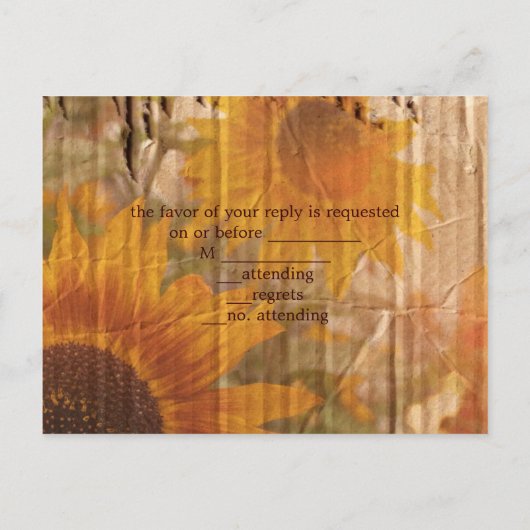  land zonnebloem bruiloft reactie RSVP Uitnodiging Briefkaart (Achterkant)