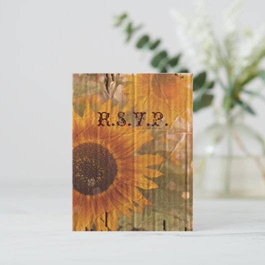  land zonnebloem bruiloft reactie RSVP Uitnodiging Briefkaart (Staand voorkant)