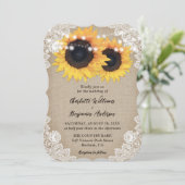 Land Zonnebloem Burlap Bloemen Kant Trouwen Kaart (Staand voorkant)