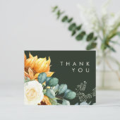 Land Zonnebloem | Donkere groene bruiloft Hartelij Briefkaart (Staand voorkant)