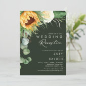 Land Zonnebloem | Donkere groene bruiloft Kaart (Staand voorkant)