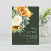 Land Zonnebloem | Donkergroen in één bruiloft Kaart (Staand voorkant)