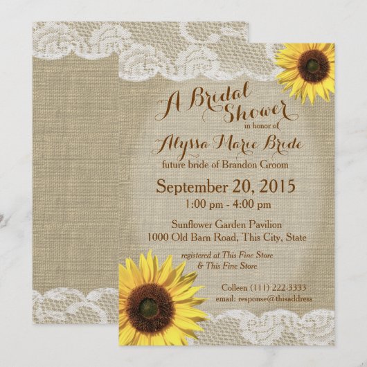 Land Zonnebloem en kant Vrijgezellenfeest Kaart (Voorkant / Achterkant)