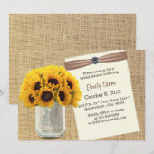 Land Zonnebloem en Mason Jar Burlap Vrijgezellenfe Kaart (Voorkant / Achterkant)