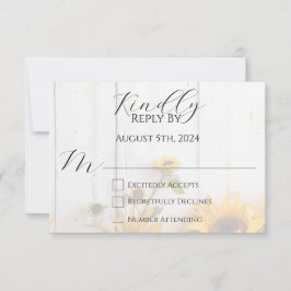 Land Zonnebloem en Rustieke Schuur Hout Wedding RSVP Kaartje