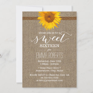 Land Zonnebloem en Twine Burlap Sweet Sixteen Kaart
