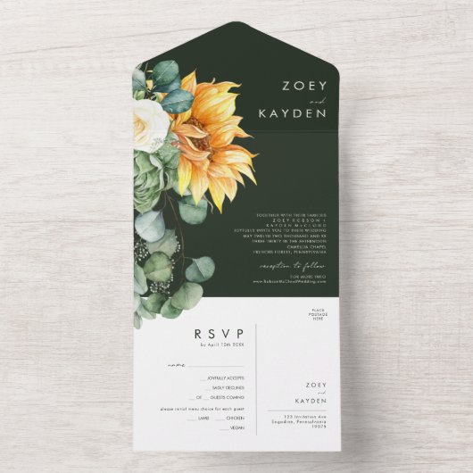 Land Zonnebloem | Groen en geel zegel en verzenden All In One Uitnodiging (Binnen)