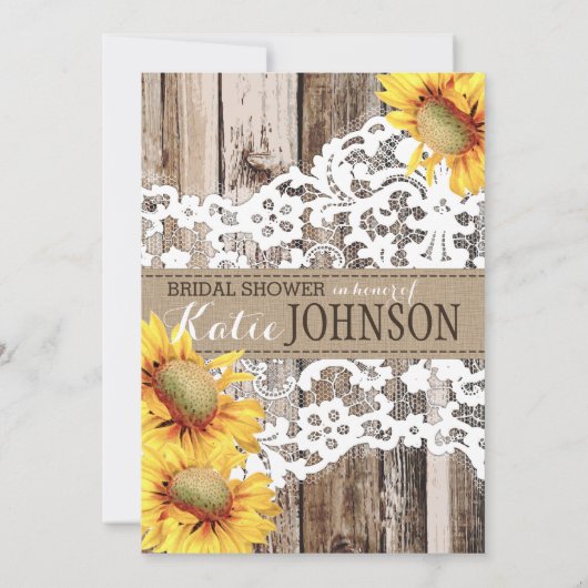 Land Zonnebloem Hout Kant Rustiek Vrijgezellenfees Kaart (Achterkant)