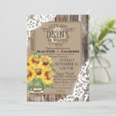 Land Zonnebloem Hout Kant Rustieke Bruiloft Kaart (Staand voorkant)