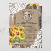 Land Zonnebloem Hout Kant Rustieke Bruiloft Kaart (Voorkant / Achterkant)