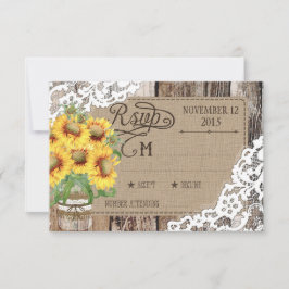 Land Zonnebloem Hout Kant Rustieke RSVP-kaart RSVP Kaartje