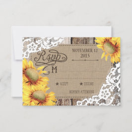 Land Zonnebloem Hout Kant Rustieke RSVP-kaart RSVP Kaartje