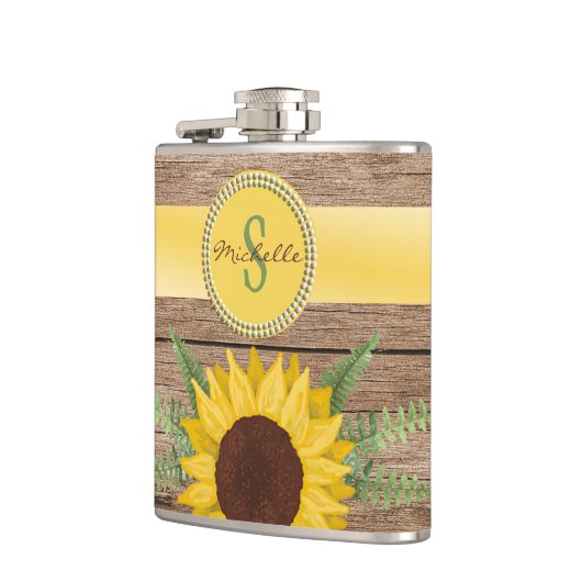 Land Zonnebloem  Hout Monogram Heupfles (Links)