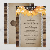 Land Zonnebloem Hout String Lights Wedding Kaart (Voorkant / Achterkant)