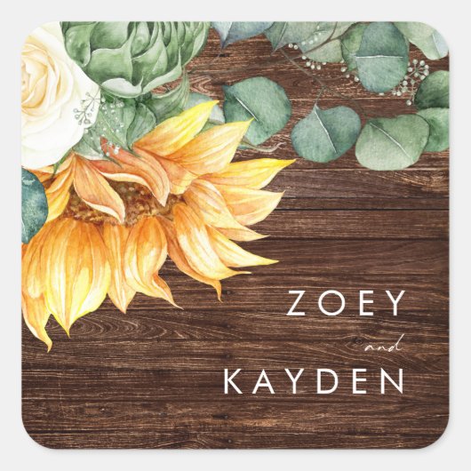 Land Zonnebloem | Hout Weddenschap Envelope Seals Vierkante Sticker (Voorkant)