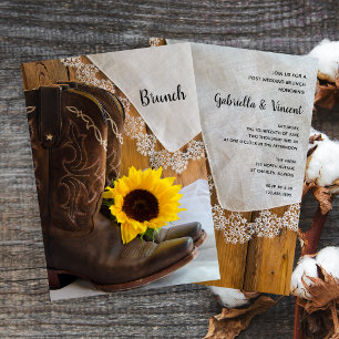 Land Zonnebloem Kant Western Post Bruiloft Brunch Kaart