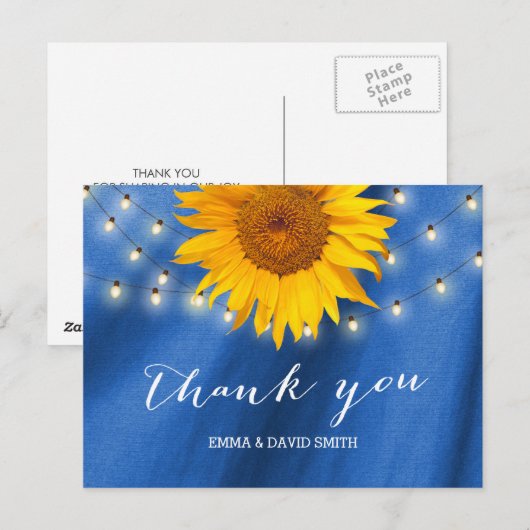 Land Zonnebloem & Koord Blauw Dank u Briefkaart (Voorkant / Achterkant)