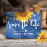 Land Zonnebloem & Koord Lichten sparen de Datum Aankondigingskaart<br><div class="desc">Land Sunflower & String Lights Navy Blue Save the Date Announcement.</div>