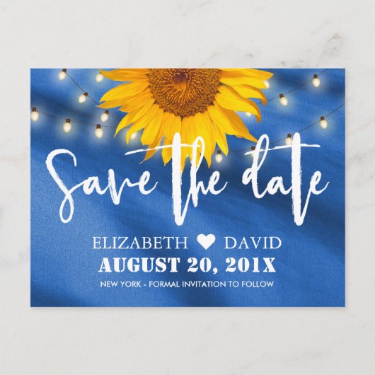 Land Zonnebloem & Koord Lichten sparen de Datum Aankondigingskaart (Voorkant)