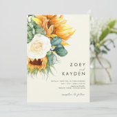 Land Zonnebloem Licht Geel Alles In Eén Trouwfeest Kaart (Staand voorkant)