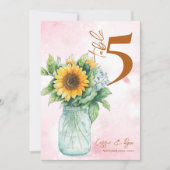 Land Zonnebloem Mason Jar Trouwtafel Nummer Bedankkaart (Voorkant)