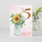 Land Zonnebloem Mason Jar Trouwtafel Nummer Bedankkaart (Staand voorkant)
