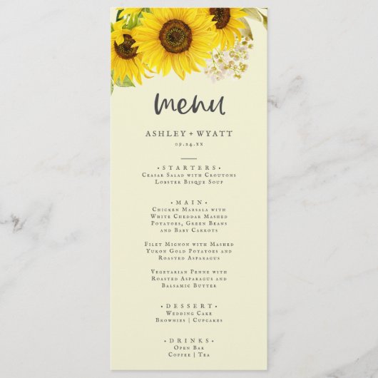 Land Zonnebloem | Menu Gele weddenschappen (Voorkant)