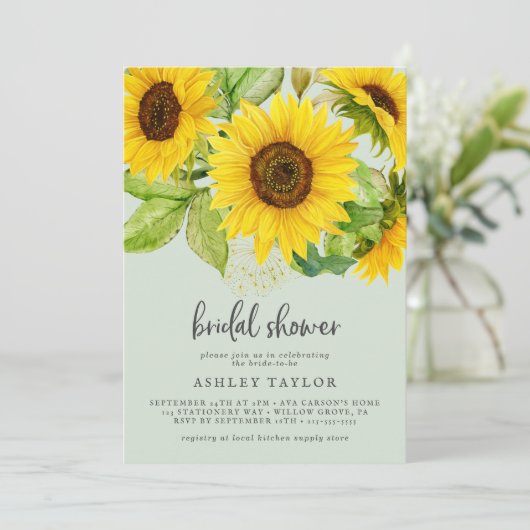 Land Zonnebloem | Mint Bridal Shower-uitnodiging Kaart (Staand voorkant)