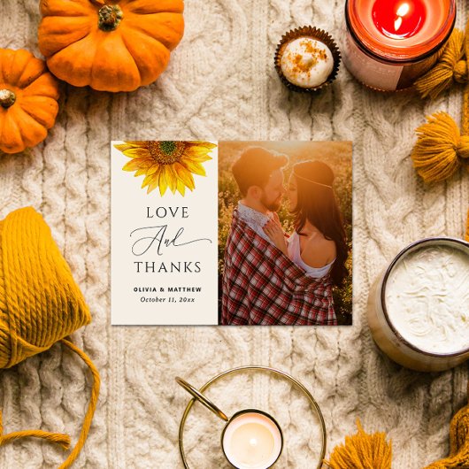 Land zonnebloem. Rustieke bloemenbruiloft dank u Briefkaart