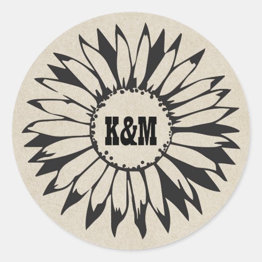 Land Zonnebloem Rustieke Bruiloft Ronde Sticker (Voorkant)