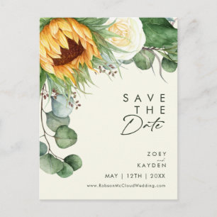 Land Zonnebloem Schrift   Geel Save The Date Uitnodiging Briefkaart