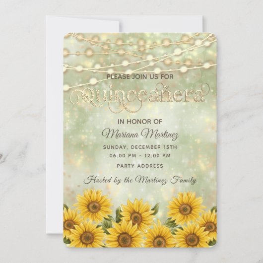 Land zonnebloem string lichten Quinceañera Kaart (Voorkant)