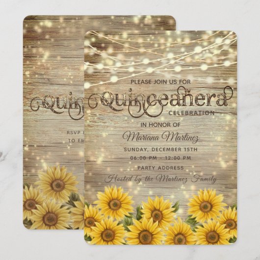 Land zonnebloem string lichten Quinceañera Kaart (Voorkant / Achterkant)