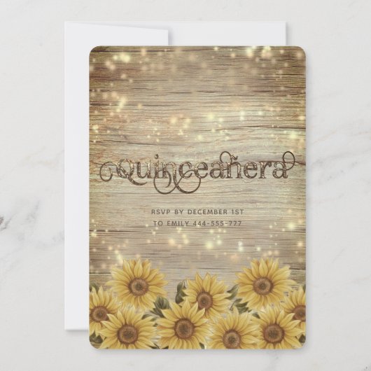 Land zonnebloem string lichten Quinceañera Kaart (Achterkant)