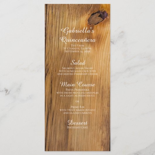 Land Zonnebloem Western Quinceañera Party Menu (Achterkant)