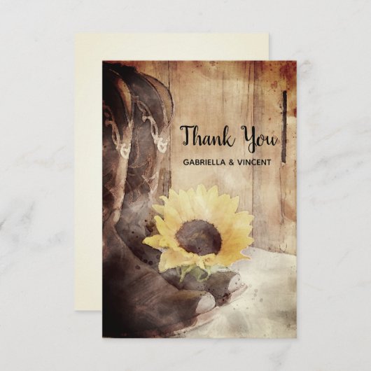 Land Zonnebloem Westerne bruiloft Waterverf Bedankkaart (Voorkant / Achterkant)