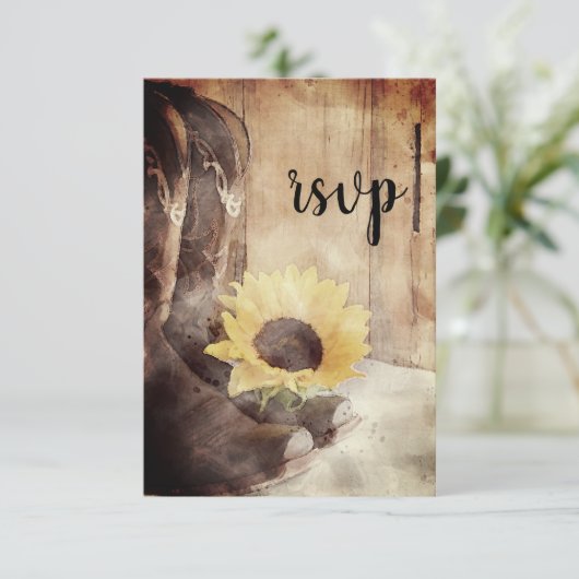 Land Zonnebloem Westerne bruiloft Waterverf RSVP (Staand voorkant)