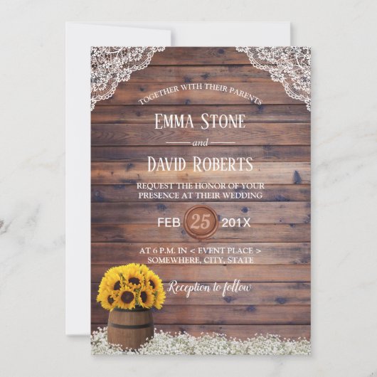 Land Zonnebloem Wijn Barrel Rustic Wedding Kaart (Voorkant)