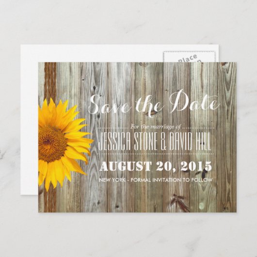 Land Zonnebloem Wijn en Barn Wood Bespaar de datum Aankondigingskaart (Voorkant / Achterkant)