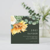 Land Zonnebloembouquet | Groene vierkant huwelijk Kaart (Staand voorkant)