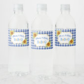 Land Zonnebloemen Blauw Gingham Check BabyQ BBQ Waterfles Etiket (Flessen)
