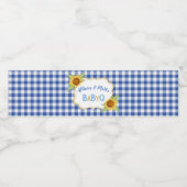 Land Zonnebloemen Blauw Gingham Check BabyQ BBQ Waterfles Etiket (Enkel label)