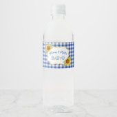 Land Zonnebloemen Blauw Gingham Check BabyQ BBQ Waterfles Etiket (Voorkant)