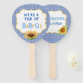 Land Zonnebloemen Blauw Gingham Check BabyQ Handwaaier (Voorkant en achterkant)