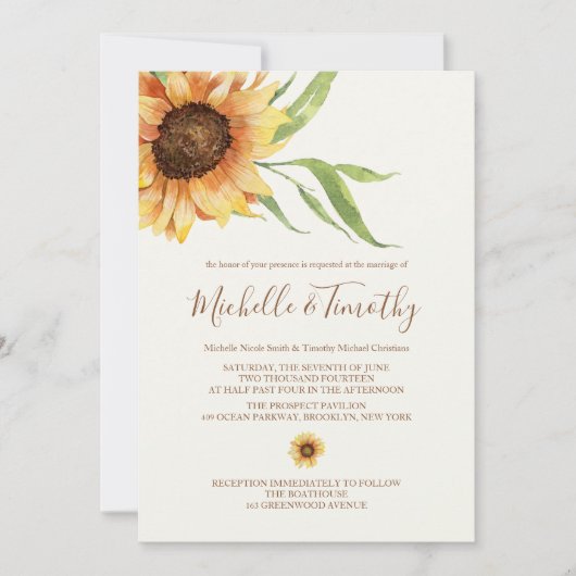 Land Zonnebloemen Bruiloft Uitnodigingen (Voorkant)
