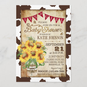 Land Zonnebloemen en Baby shower voor het drukken Kaart