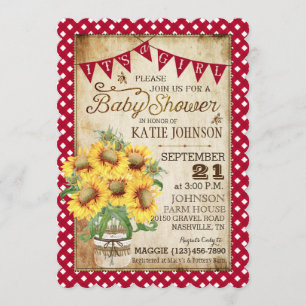 Land Zonnebloemen en Gingham Check Baby shower Kaart